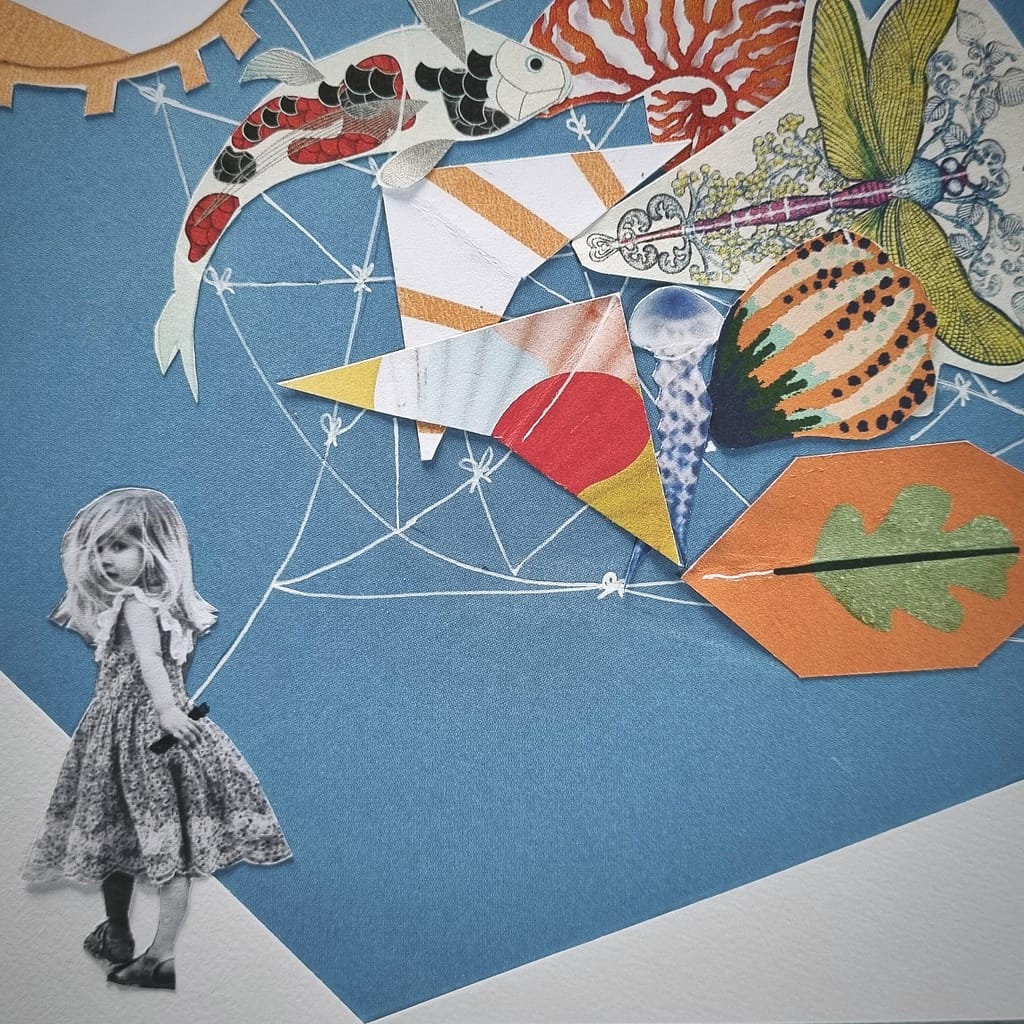 Collage coup de cœur : une fillette et une nuée de cerfs-volants