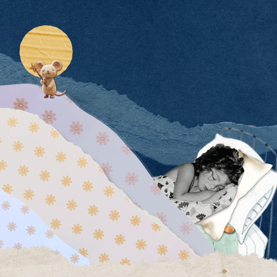 Collage : un ourson, un ballon et des cubes de lettres